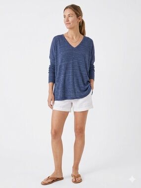 Vince Linen Navy V-Neck Lightweight Knit Sweater
